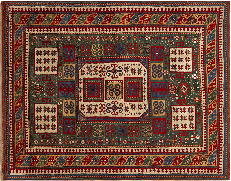 Antique Caucasian Karachopf Kazak Rug with Bold Geometric Motifs and Rich Tribal Colors 73694