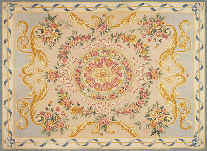 Antique French Aubusson Rug with Rococo Floral Wreaths and Scrollwork 73674