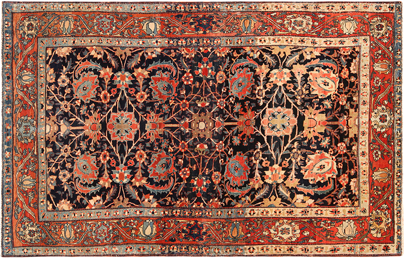 Blue Abraash Antique Persian Sarouk Farahan Rug 71307