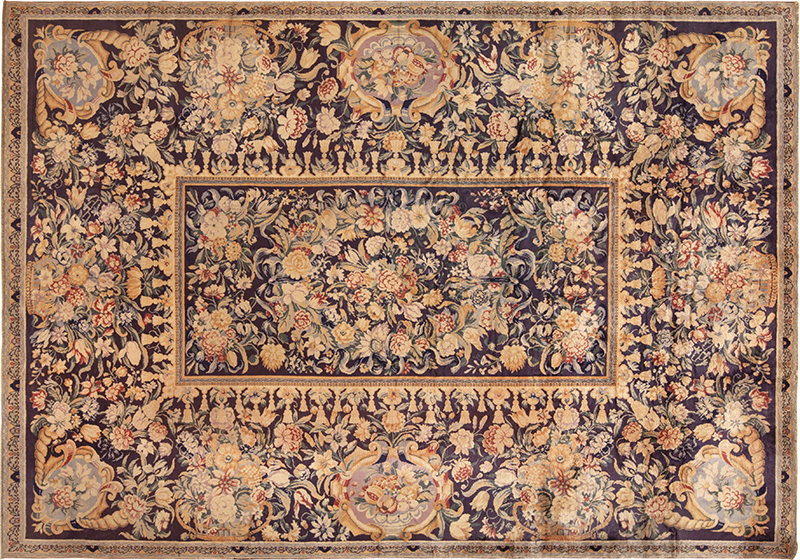 Charcoal Black Background Floral Antique Ukrainian Rug 73069