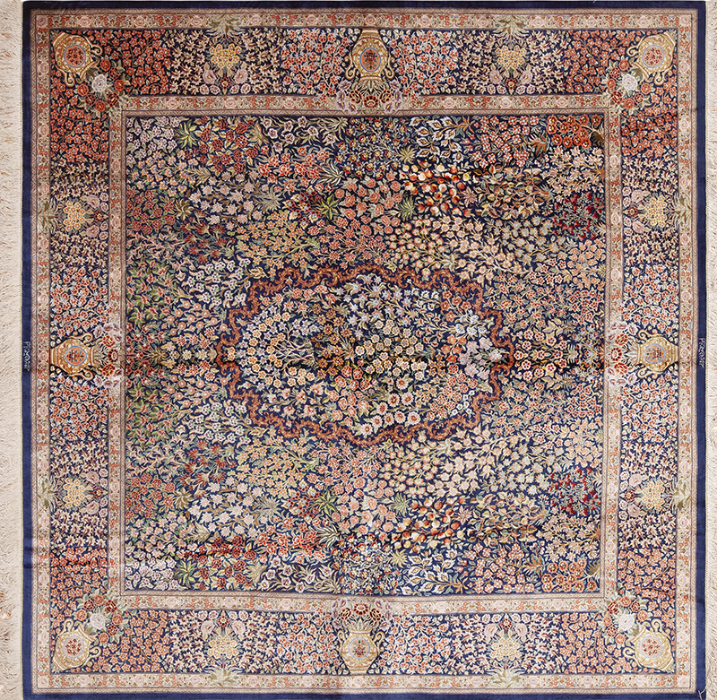 Vintage Persian Silk Qum Rug, c. 20th century, 6 ft 6 in x 6 ft 6 in — Nazmiyal #72762