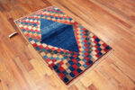 Floor View of Small Vintage Persian Blue Diamond Gabbeh Rug Floor View of Small Vintage Persian Blue Diamond Gabbeh Rug 73912 by Nazmiyal Rugs
