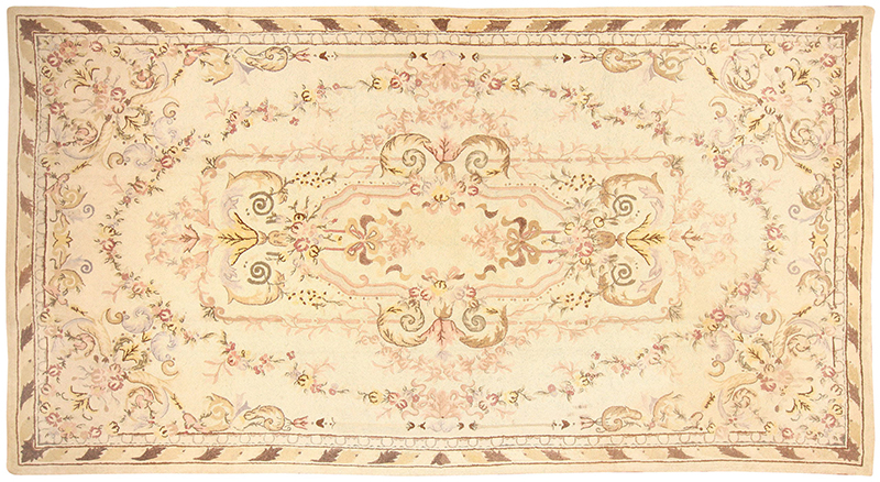 Antique Ivory Oversized American Hooked Rug 50315