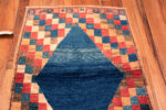 Top of Small Vintage Persian Blue Diamond Gabbeh Rug Top of Small Vintage Persian Blue Diamond Gabbeh Rug 73912 by Nazmiyal Rugs