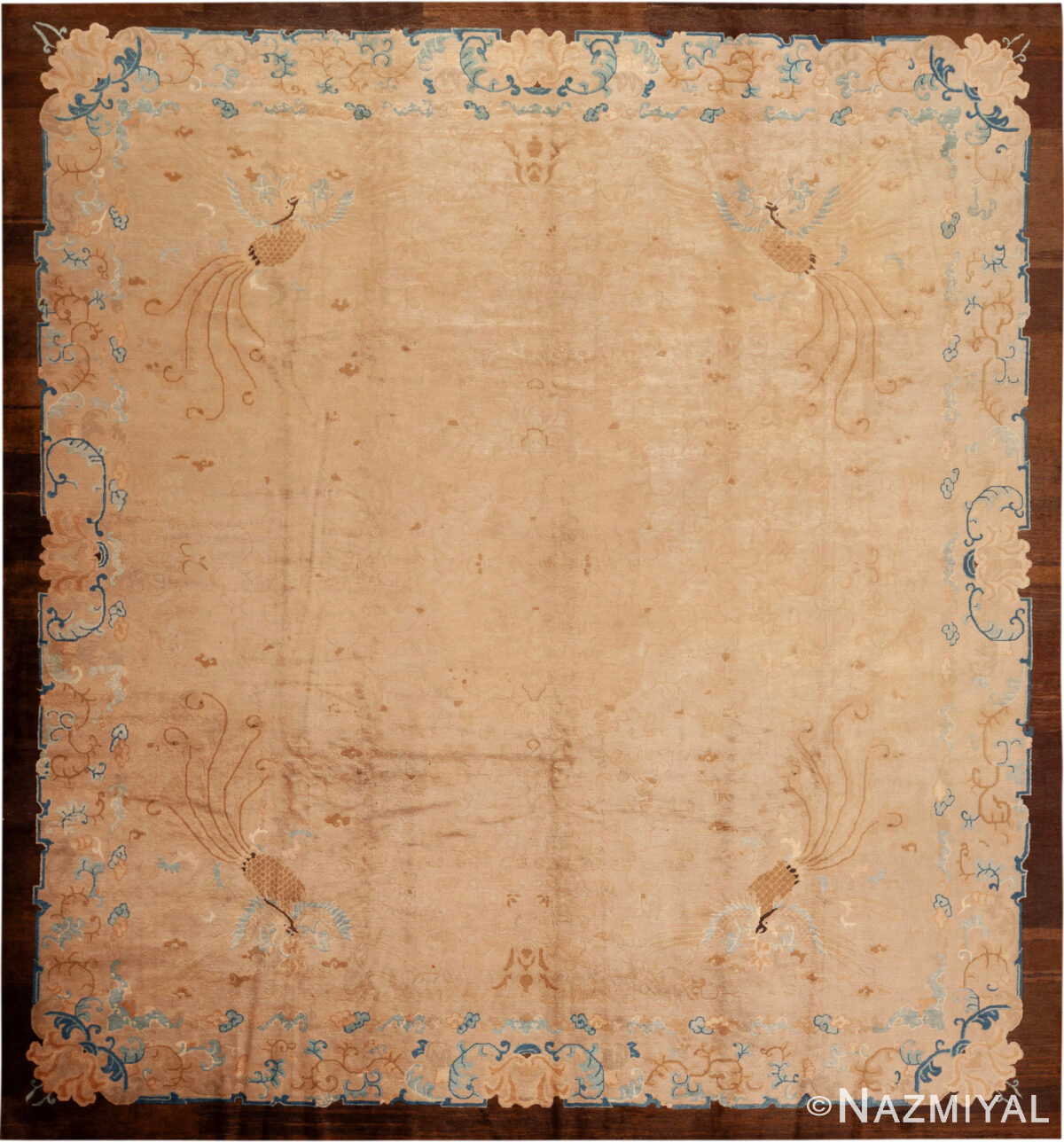 Antique Chinese Floral Neutral Rug 73916 by Nazmiyal Rugs