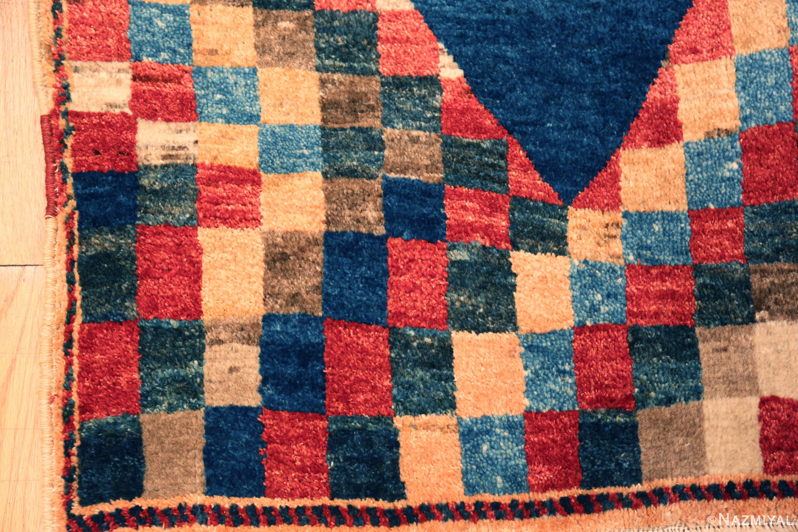 Corner of Small Vintage Persian Blue Diamond Gabbeh Rug 73912 by Nazmiyal Rugs
