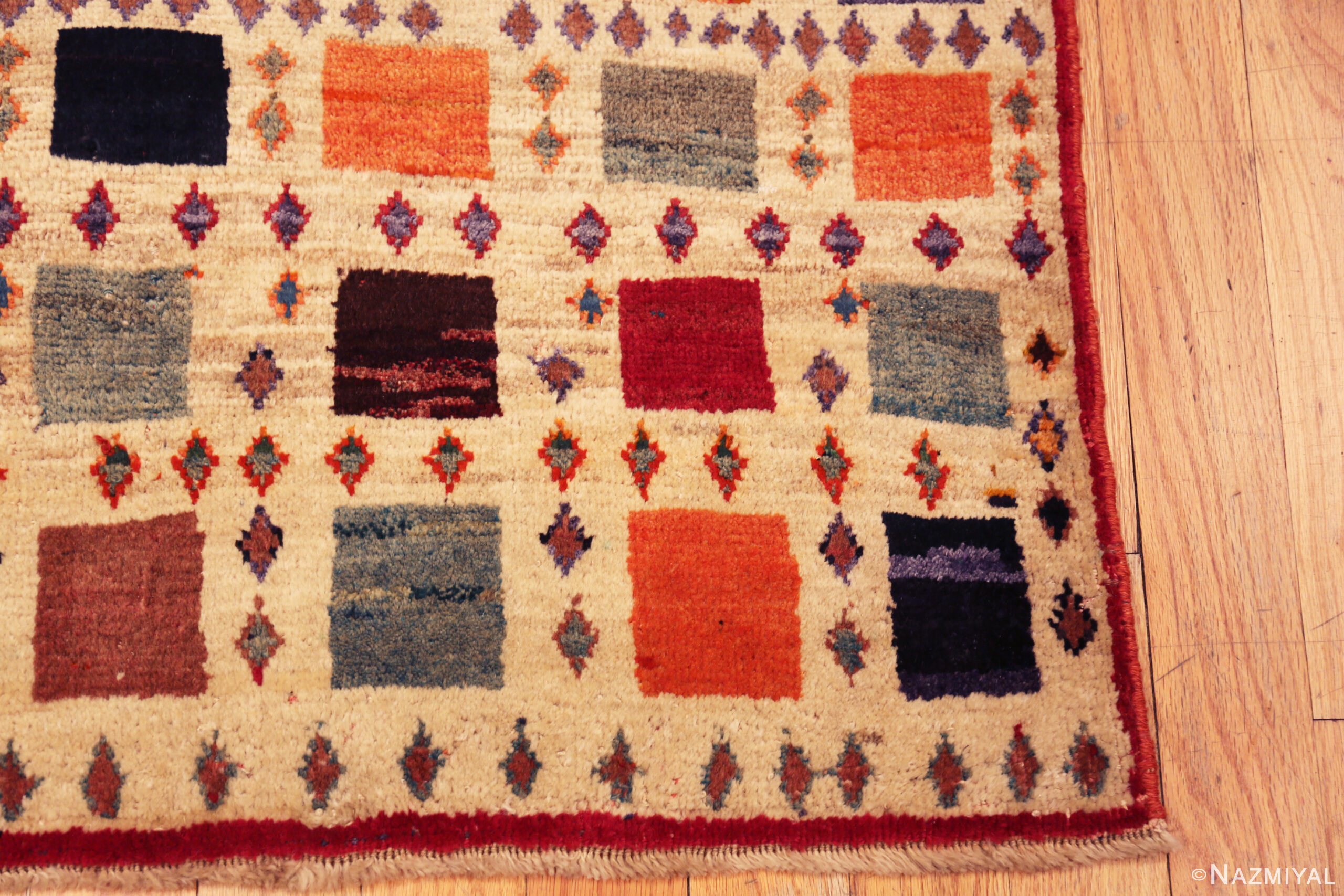 Corner of Small Vintage Persian Square Grid Gabbeh Rug 73911 by Nazmiyal Rugs
