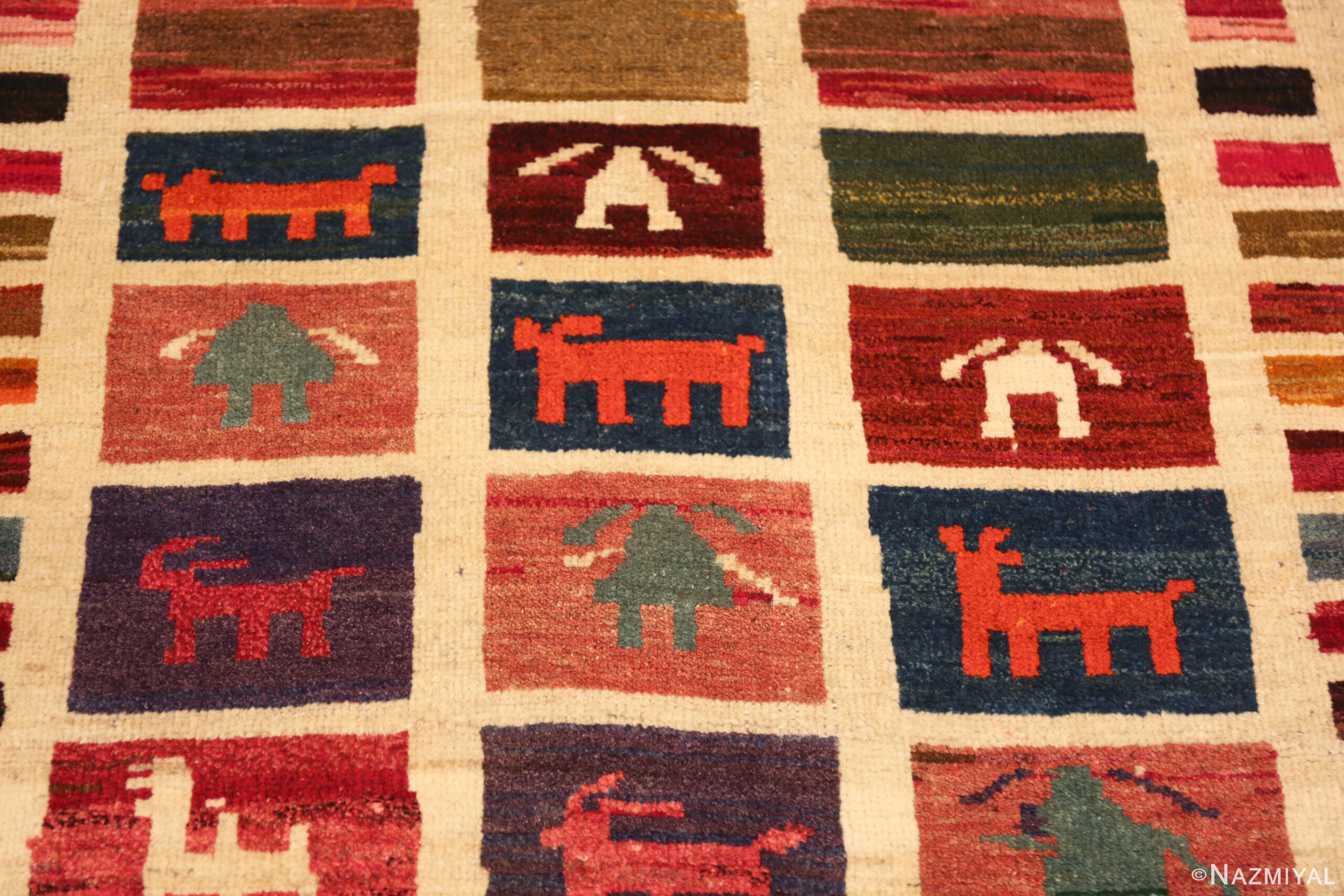 Vintage Persian Color Grid Gabbeh 73908 by Nazmiyal Rugs