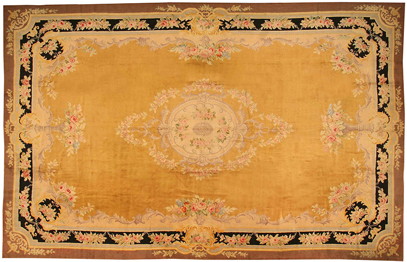 Gold Background Oversize French Design Antique Spanish Savonnerie Area Rug 43430