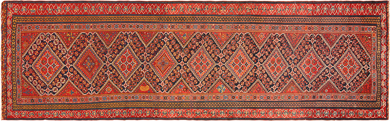 Signed Tribal Antique Persian Jewel Tone Color Wool Pile Qashqai Hallway Runner Rug 71098