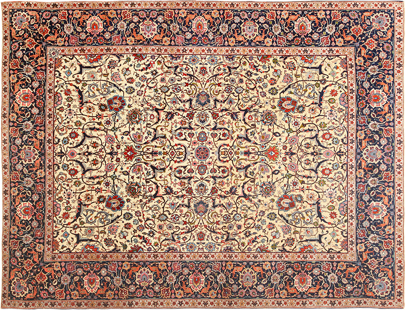 Beautiful Antique Traditional Classic Ivory Room Size Fine Persian Tabriz Area Rug 49064