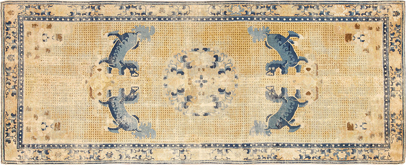 Antique 18th Century Chinese Ningxia Chinese Foo Dog Design Rug 48886