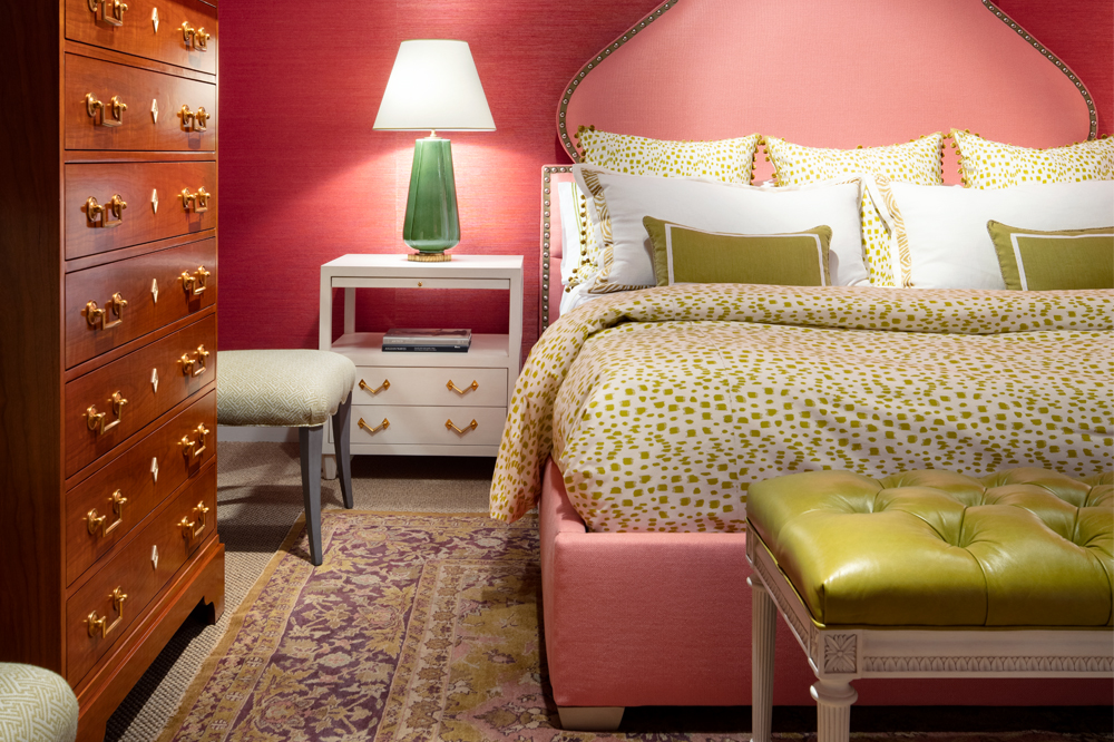 Alexa Hampton Interior with Pink and Green Bed