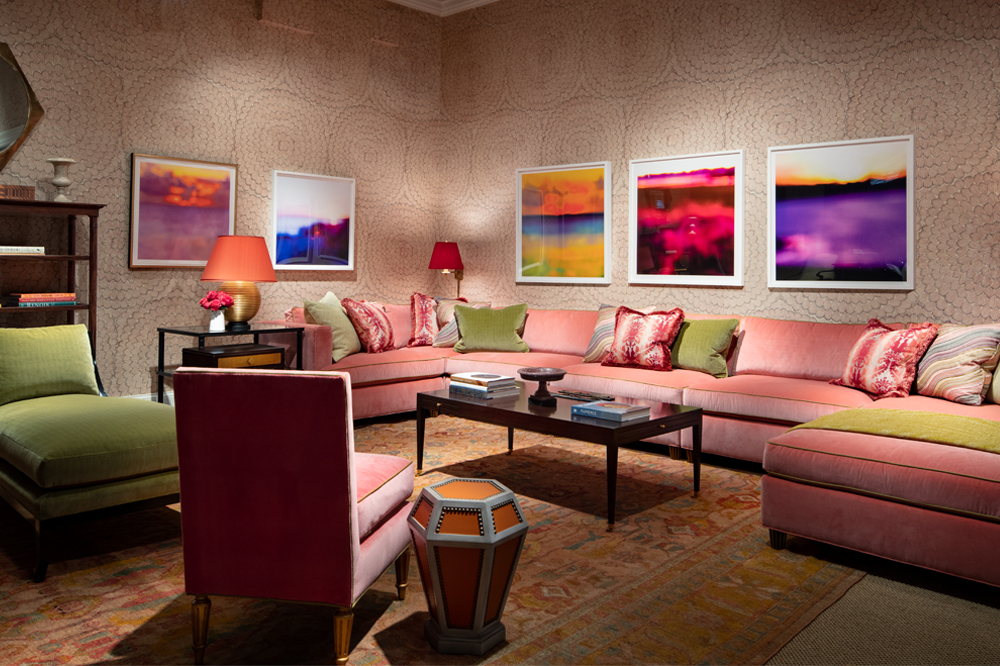 Alexa Hampton Interior with Pink and Green Couches