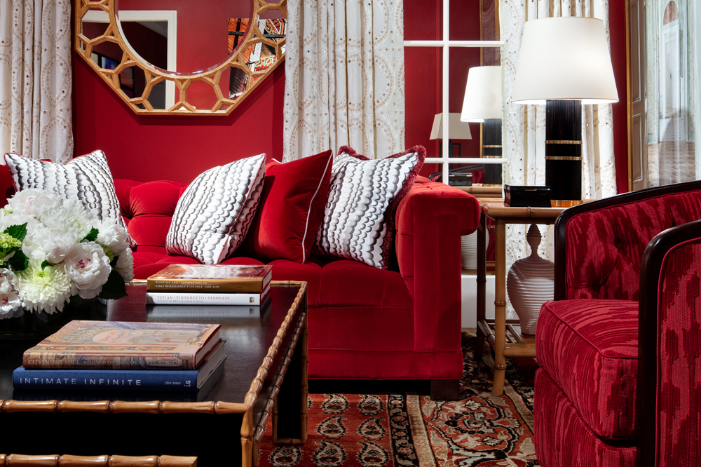 Alexa Hampton Interior with Red Couch
