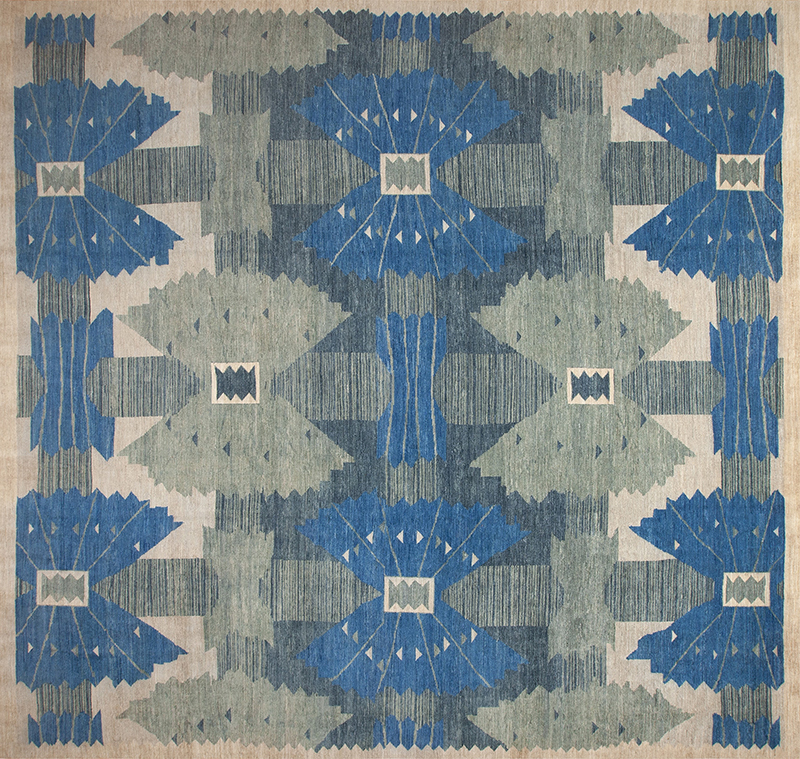 Large Square Geometric Swedish Design Soft Wool Pile Rug 72689