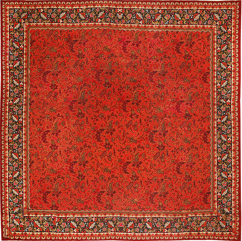 Large Square Size Antique Allover Floral Design Rich Red Color Irish Donegal Rug 50452