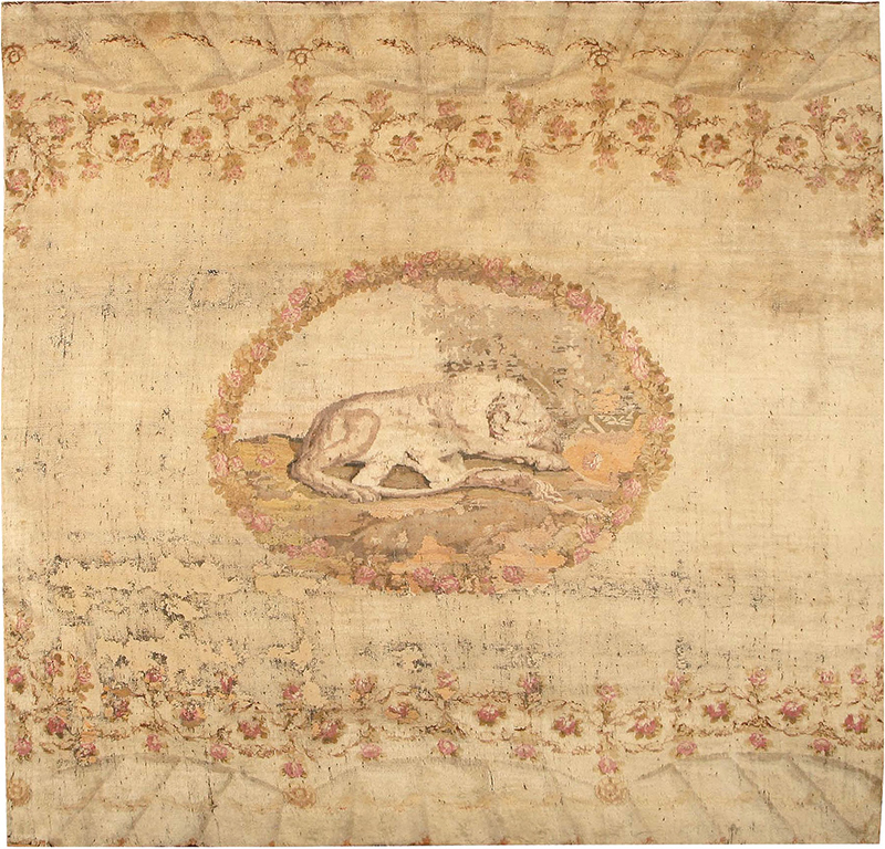 Rare Square Size Antique Lion Motif Ukrainian Rug 72387