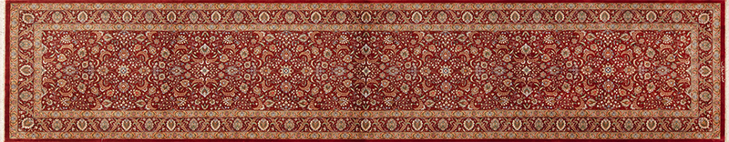 Red Fine Floral Luxurious Vintage Persian Qum Silk Hallway Runner Rug 72787