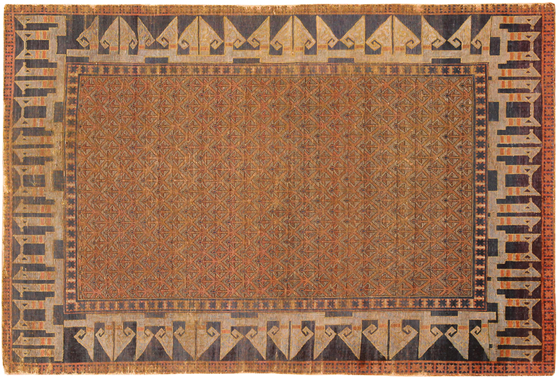 Silk And Metallic Silver Antique Kam Kapi Turkish Seljuk Design Rug 70665