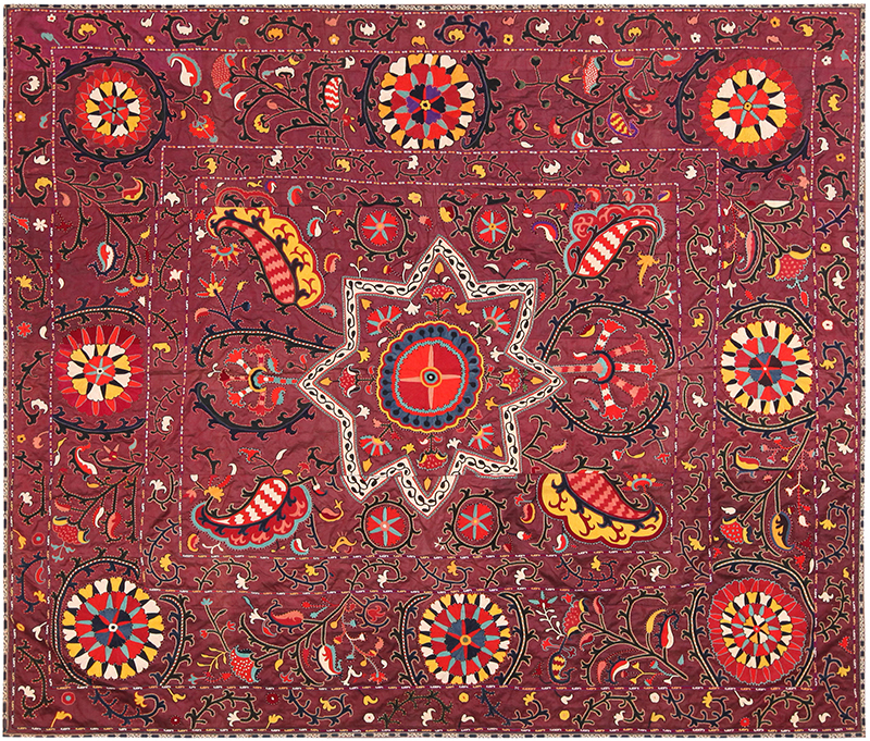 Silk Antique Uzbek Suzani Embroidery Textile 71837