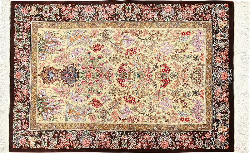 Fine Beautiful Persian Silk Small Scatter Size Floral Vase Luxury Qum Rug Nazmiyal Collection #49405