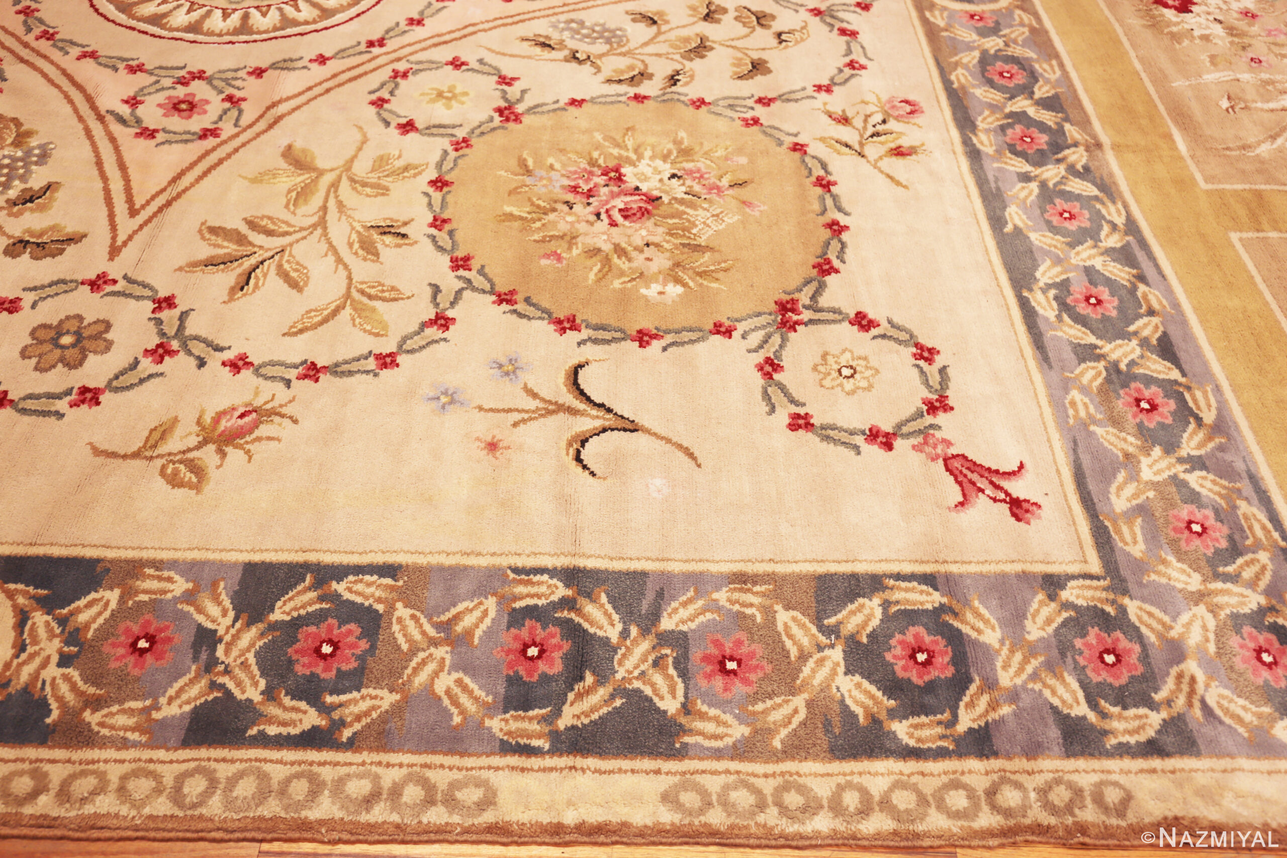 Inner Square Corner of Oversized Vintage European Savonnerie Rug 73952 by Nazmiyal Rugs