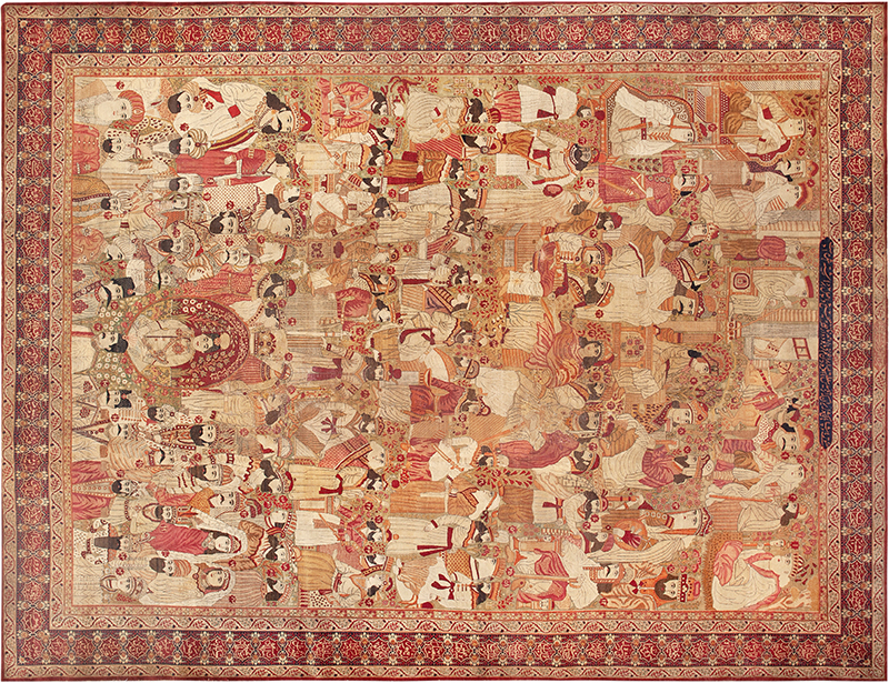 Historical Storytelling Antique Persian Kerman Mashahir Pictorial Rug 73429