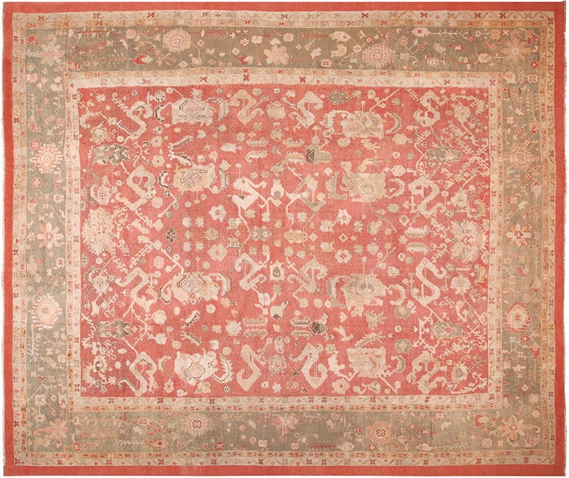 Large Tribal Antique Turkish Oushak Rug 49907