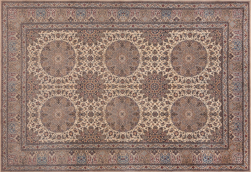Classic Ivory and Blue Fine Silk and Wool Vintage Persian Nain Rug 72463
