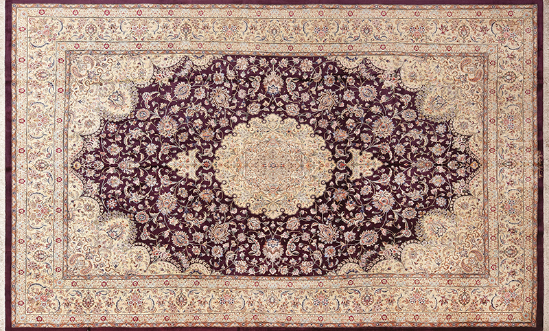 Fine Luxurious Purple Color Vintage Persian Silk Qum Rug 72753