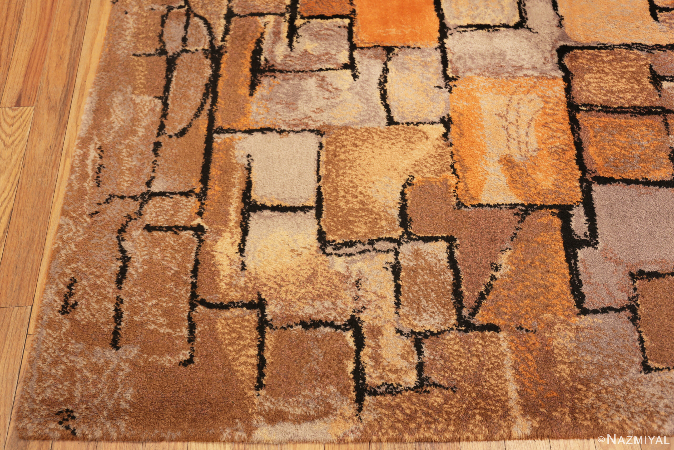 Corner of Vintage Scandinavian Signed Ege Rug After Mondrian 73949 by Nazmiyal Rugs