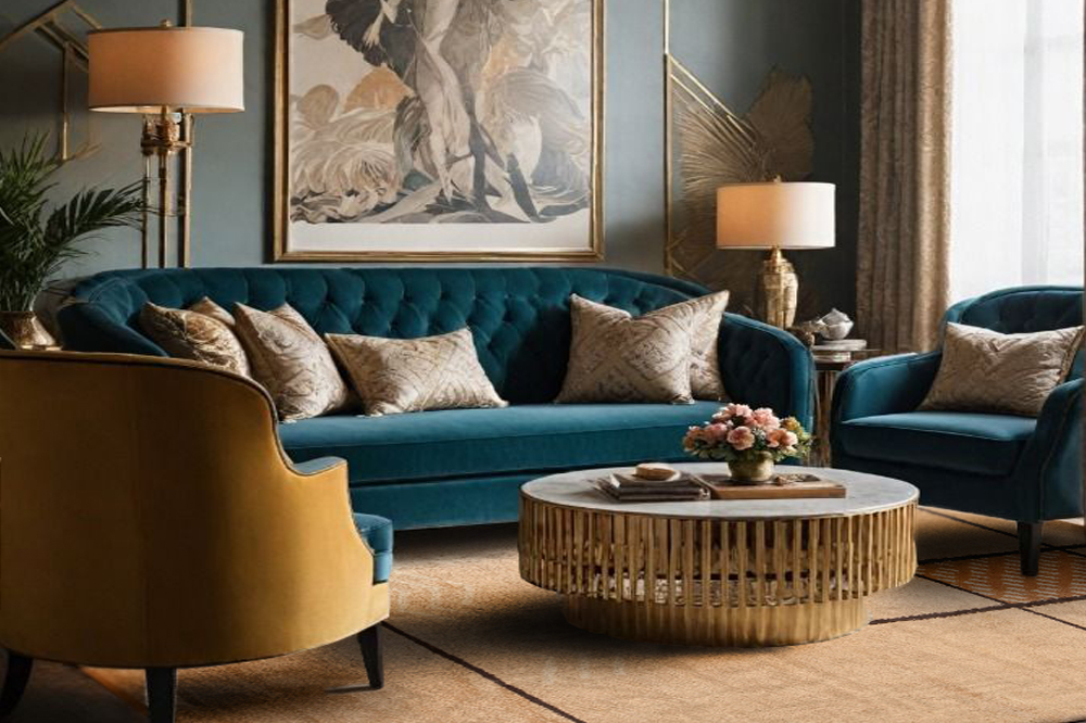 Art Deco Living Room with Art Deco Rug by Nazmiyal