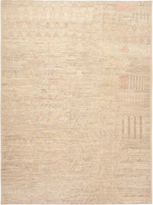 Modern Central Asian Ivory Geometric Rug 12362 by Nazmiyal Rugs