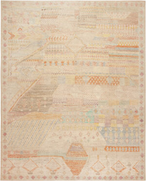 Modern Central Asian Light Abstract Rug 12360 by Nazmiyal Rugs