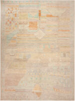Modern Central Asian Neutral Colorful Accents Rug Modern Central Asian Neutral Colorful Accents Rug 12366 by Nazmiyal Rugs