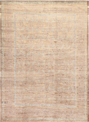 Modern Central Asian Neutral Light Blue Detail Rug 12402 by Nazmiyal Rugs