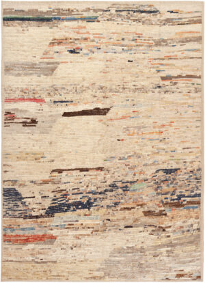 Modern Central Asian Neutral Tone Abstract Pattern Rug 12392 by Nazmiyal Rug