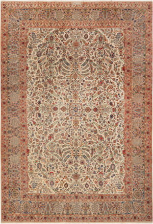 Signed Antique Persian Kashan Rug 95114 by Nazmiyal Rugs