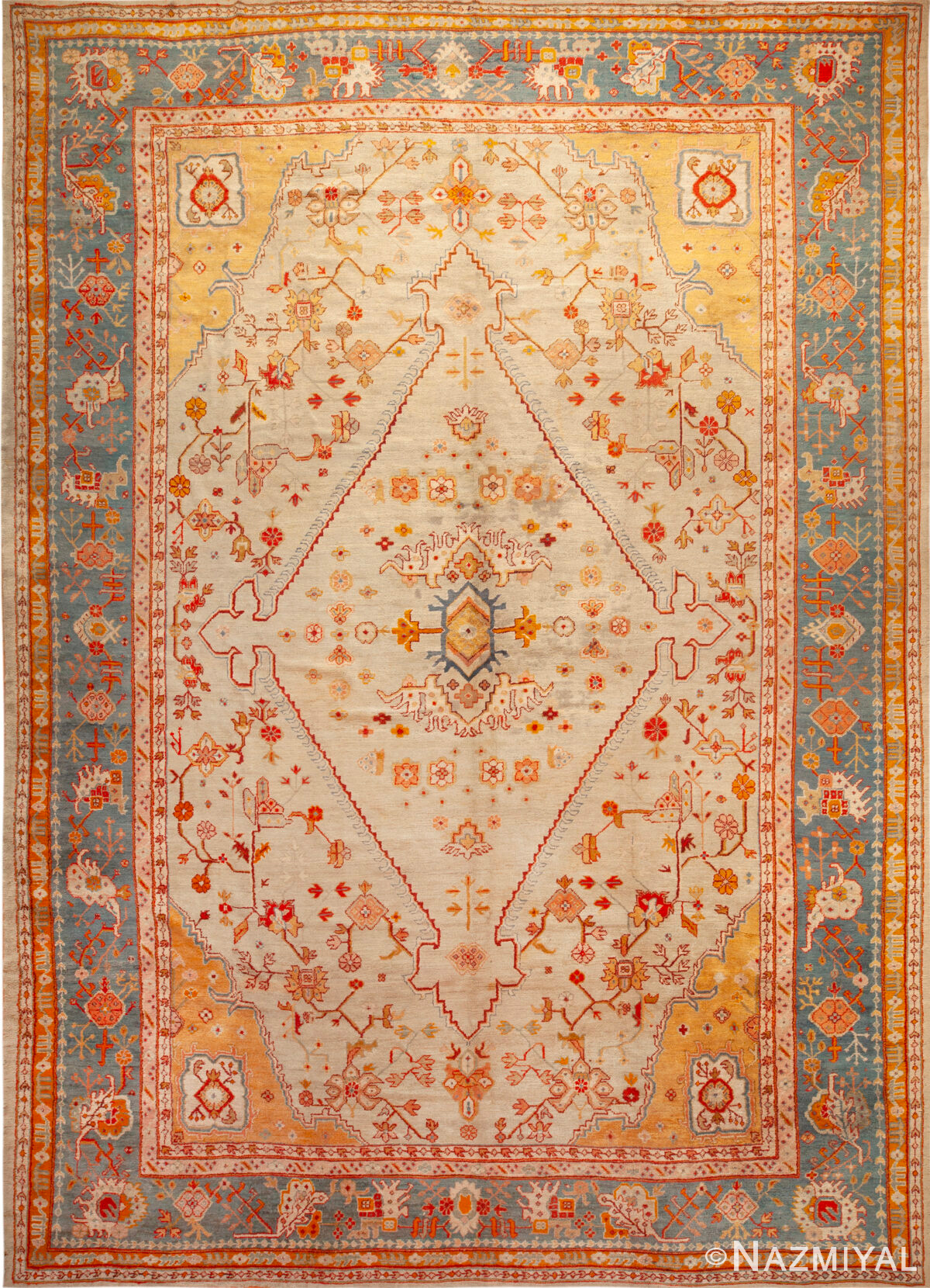 Large Antique Turkish Oushak Rug 74046 by Nazmiyal Rugs
