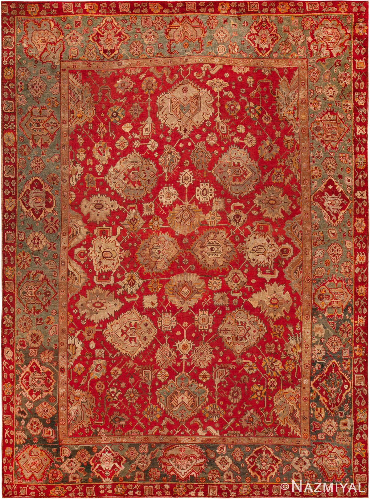 Large Antique Turkish Oushak Rug 74052 by Nazmiyal Rugs