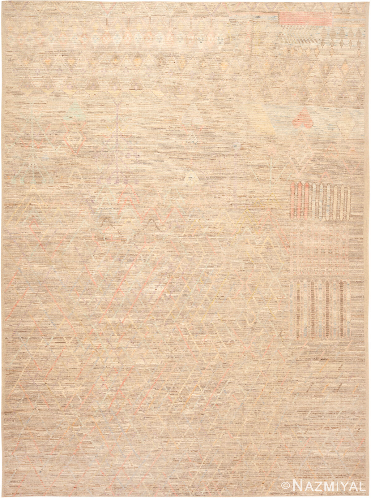 Modern Central Asian Ivory Geometric Rug 12362 by Nazmiyal Rugs