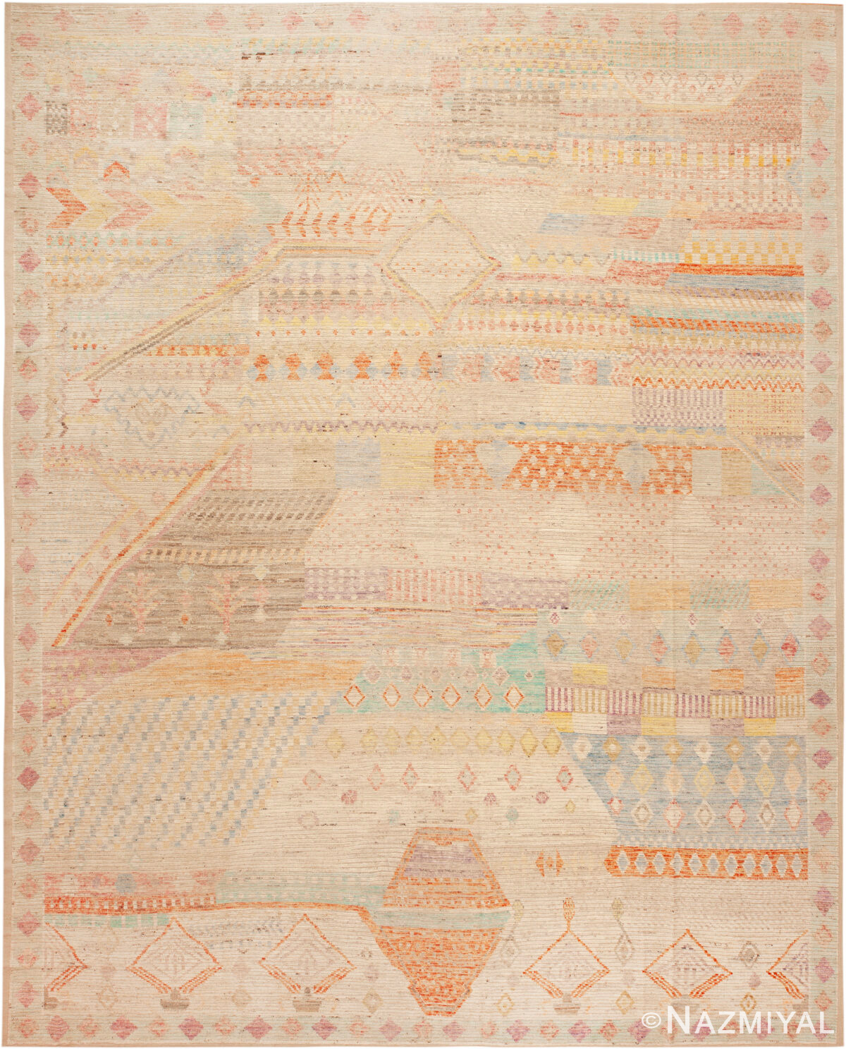 Modern Central Asian Light Abstract Rug 12360 by Nazmiyal Rugs