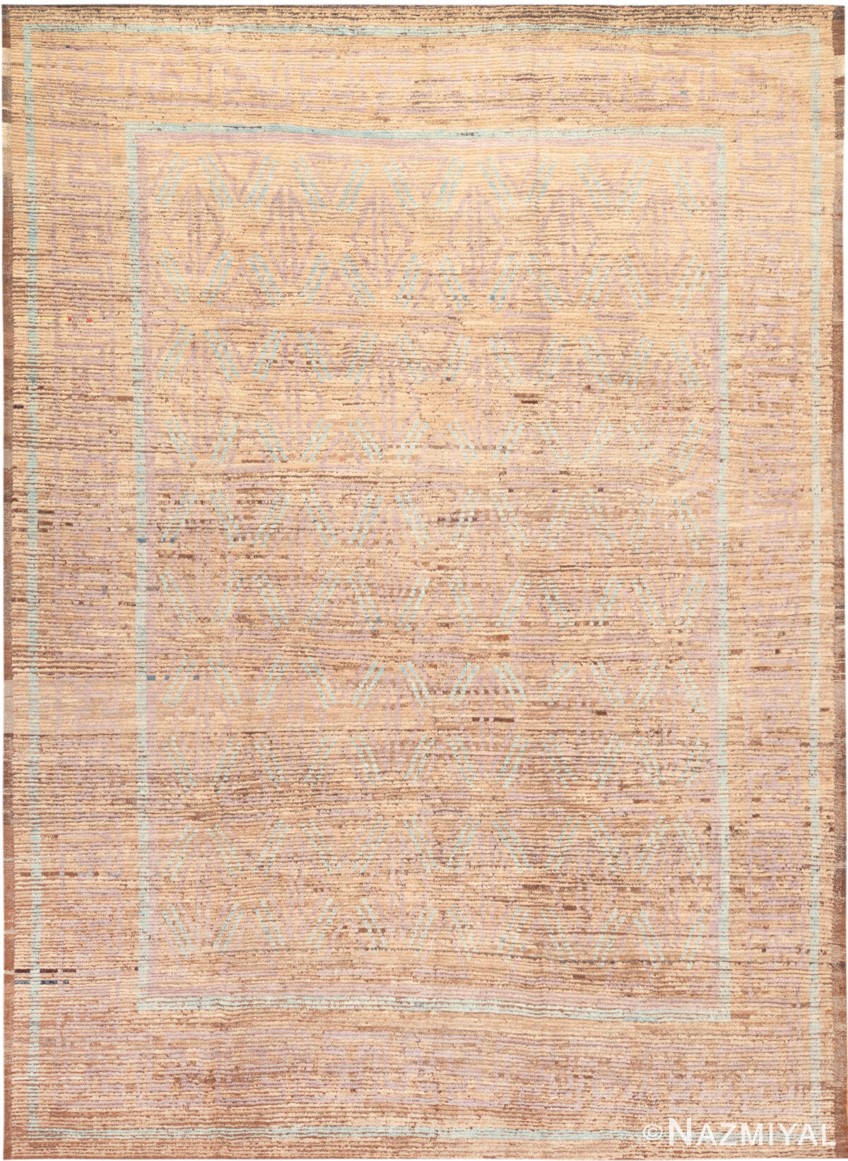 Modern Central Asian Neutral Light Blue Detail Rug 12402 by Nazmiyal Rugs