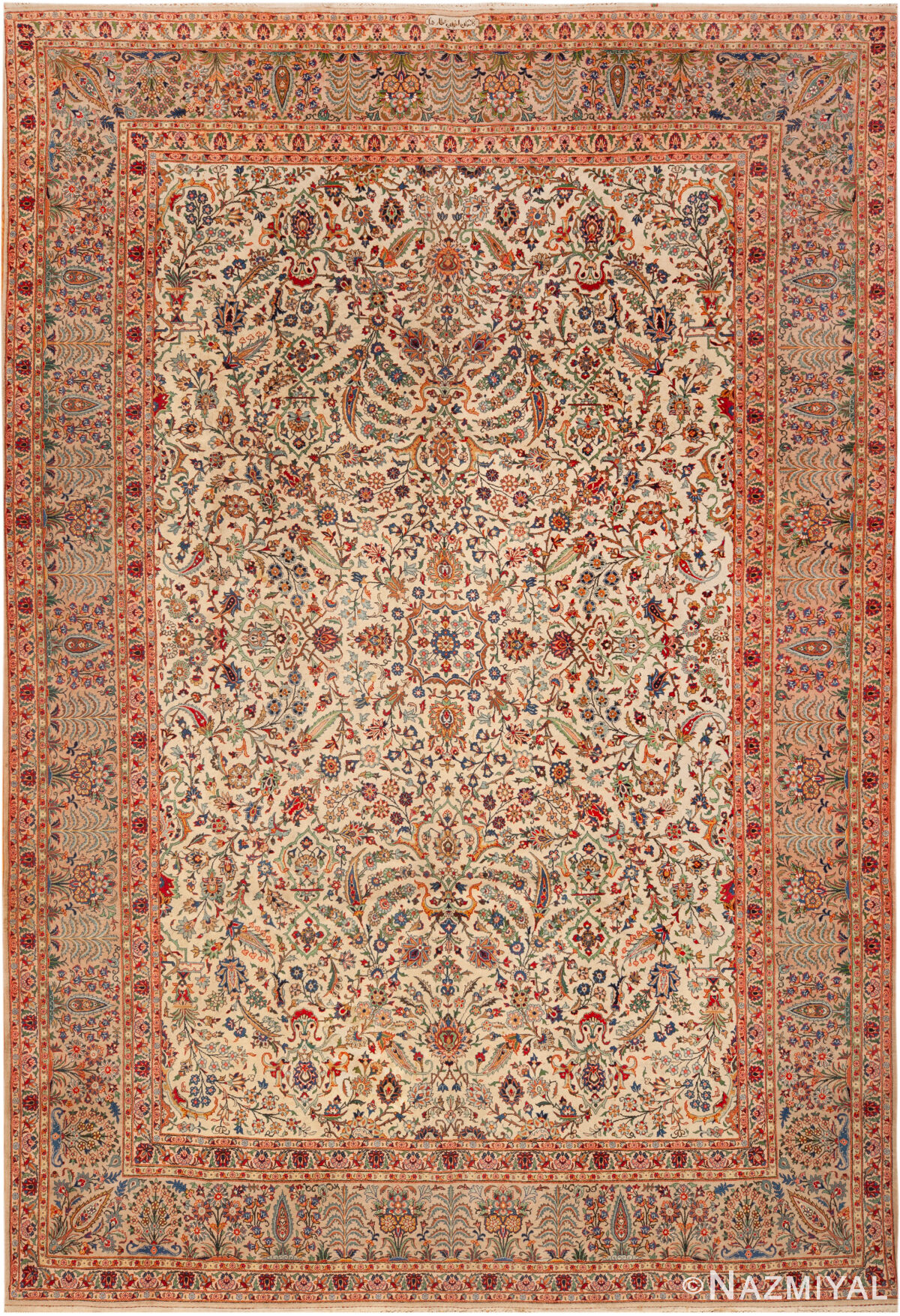 Signed Antique Persian Kashan Rug 95114 by Nazmiyal Rugs