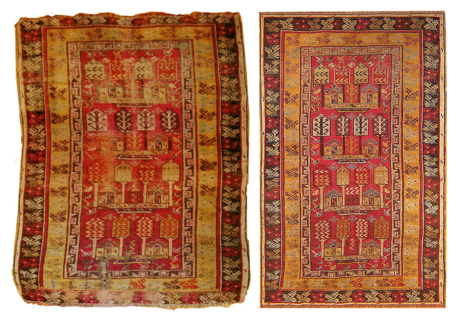 Allover Red Gold Before/After Restoration by Nazmiyal Rugs