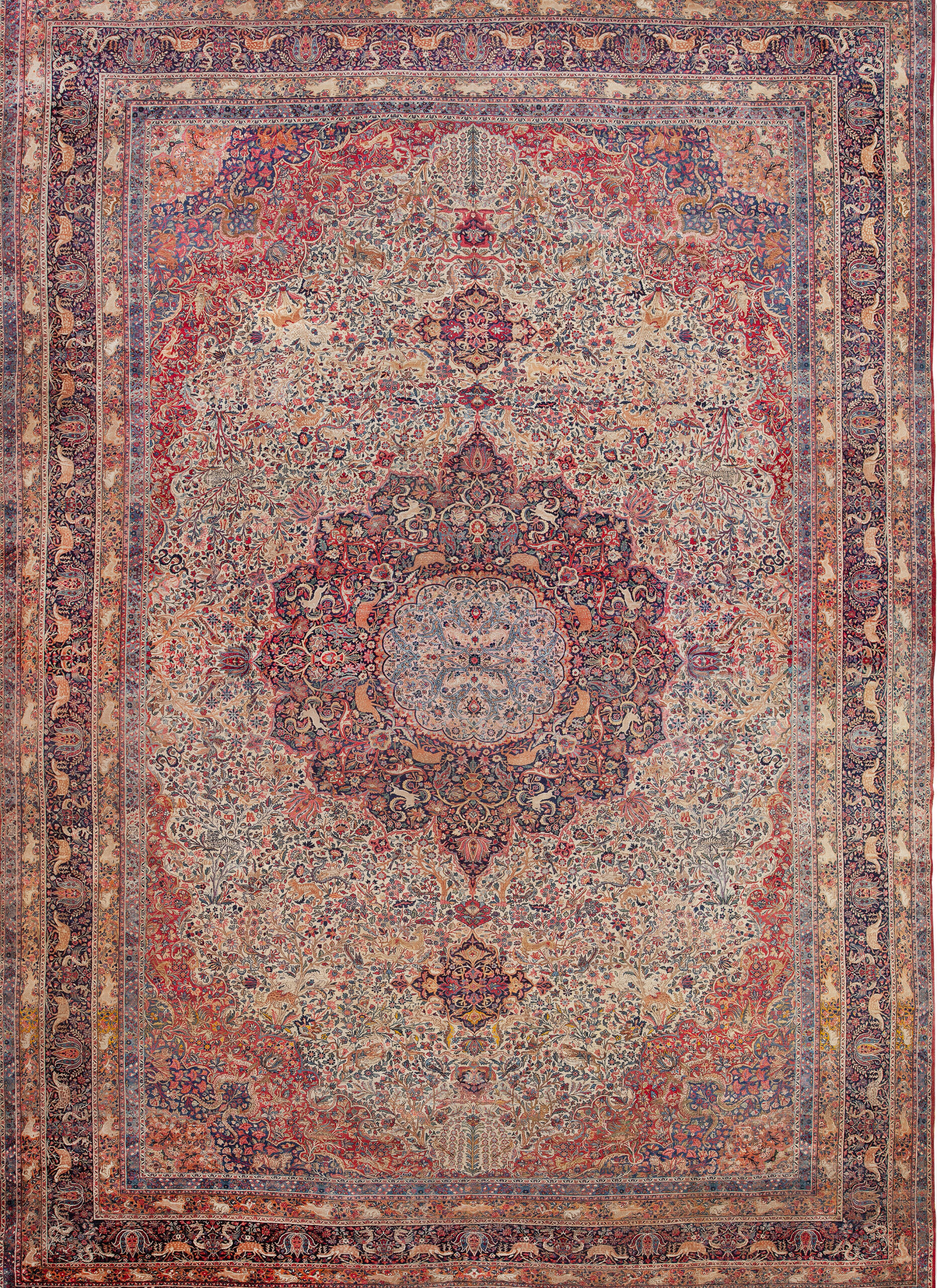 Fine Oversized Antique Floral Animal Design Persian Tabriz Medallion Rug 72518 Featured Nazmiyal Rugs