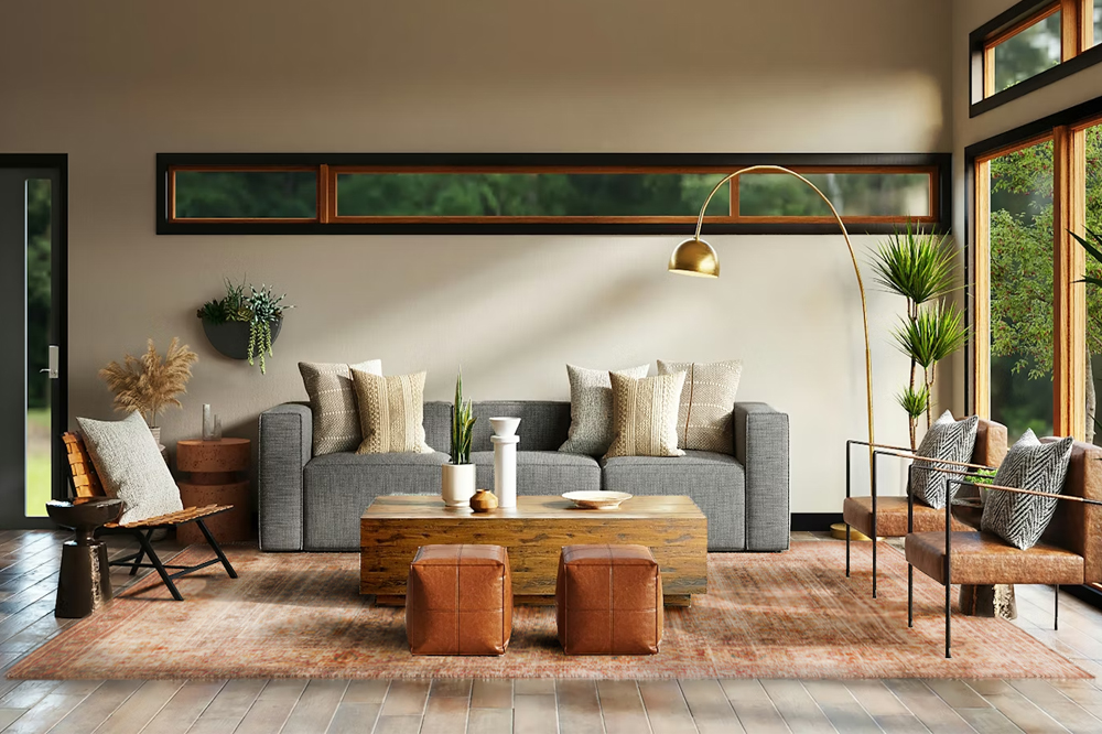 Living Room with Worn Rug by Nazmiyal Rugs