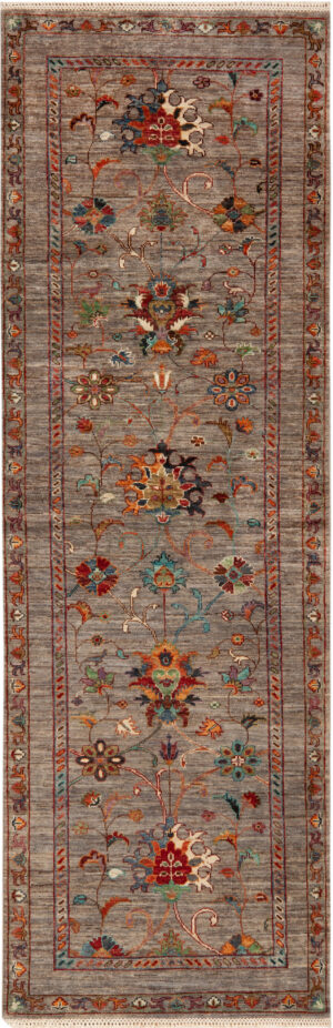 Modern Central Asian Floral Runner Rug 12429 by Nazmiyal Rugs