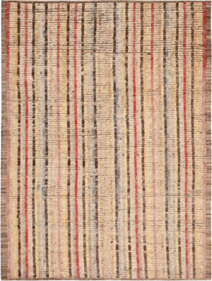 Modern Central Asian Geometric Lined Rug 12408 by Nazmiyal Rugs